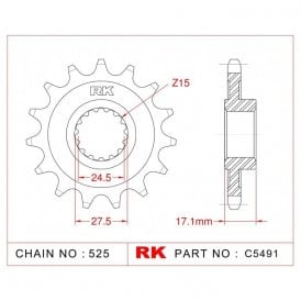 Sprocket Front RK-C5491-15 JTF749 Afam 52901 525 pitch