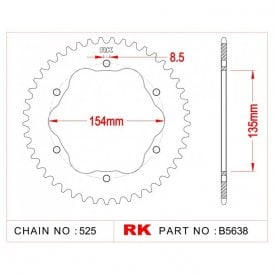 Sprocket Rear Quick-Change type RK B5638-39NCO For 525 CHAIN Needs* RK E0035 PCD3 Adaptor
