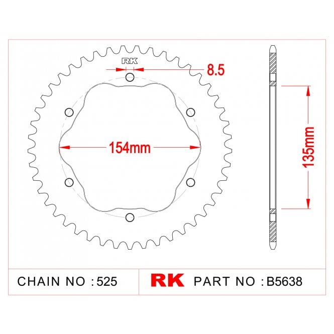 RK Sprocket Rear Quick-Change type  B5638-42 For 525 CHAIN Needs*  E0035 PCD3 Adaptor
