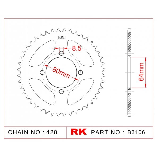 RK Sprocket Rear -B3106-38 JTR838 Afam 12200