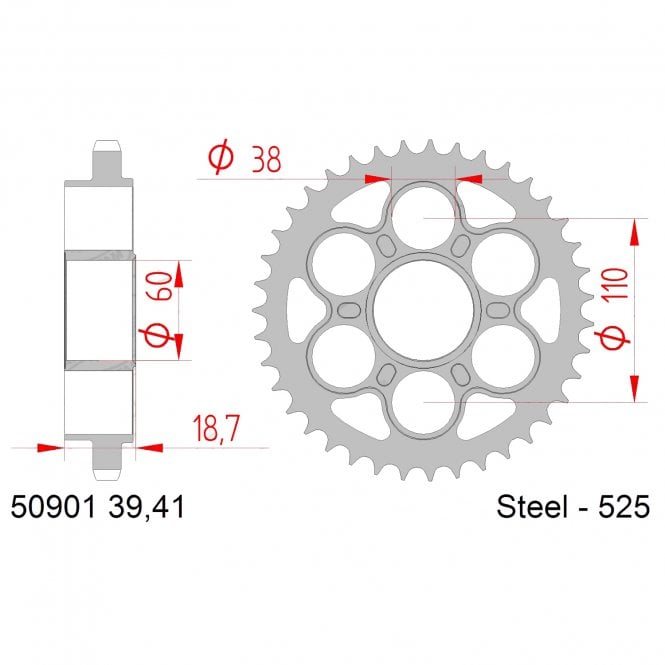 Supersprox Sprocket Rear  RSA-755_525:39-BLK AFAM 50901-39 CHT 2146-39 For 525 CHAIN Ducati fitment